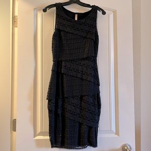 Bailey44 Dress from Anthropologie.  Black Lace, Tiered Fitted Mini Dress. Size S